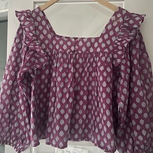 Women's block print Ruffle Blouse
